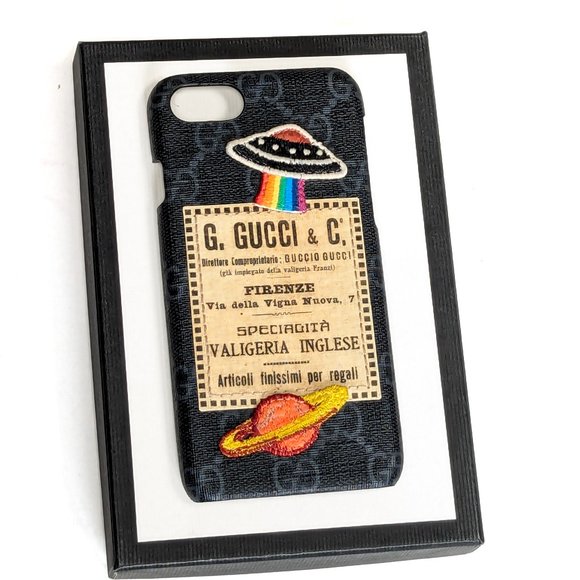 GUCCI iPhone SE Phone Case - UFO Flying Saucer Embroidered Patches - NIB - Picture 1 of 9